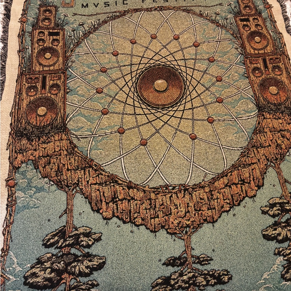 Summer Camp Music Festival Woven Fringe Blanket Tapestry Large 2015 Collectible